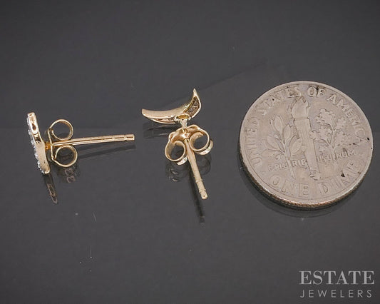 10k Yellow Gold Lab Created .10ctw Diamond Crescent Moon Stud Earrings p88194