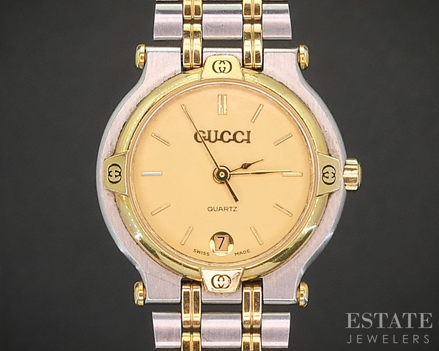Gucci 9000L Two Tone Date Stainless Bracelet Ladies Watch p15057