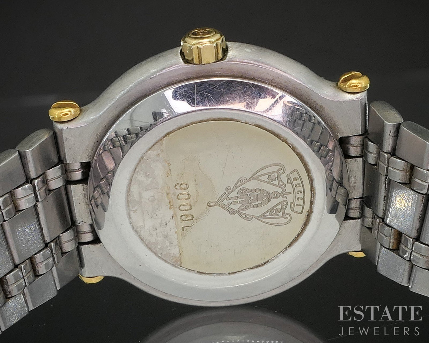 Gucci 9000L Two Tone Date Stainless Bracelet Ladies Watch p15057