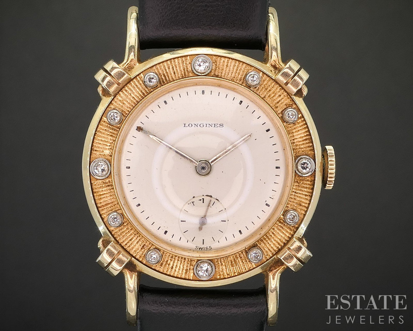 Vintage 1950 14k Yellow Gold Longines 22L Knotted Lugs Diamond Watch p15061