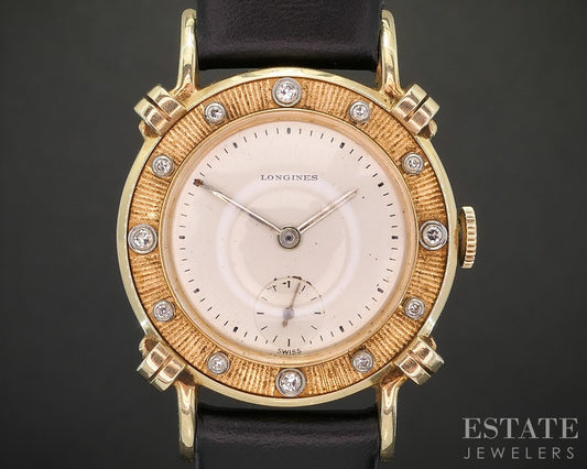 Vintage 1950 14k Yellow Gold Longines 22L Knotted Lugs Diamond Watch p15061