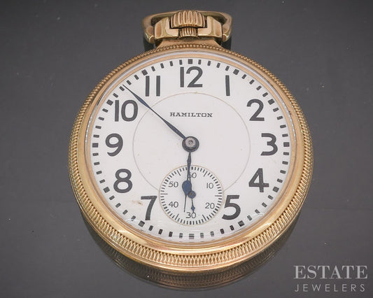 Antique Gold Filled Hamilton 978 17j Pocket Watch p15058