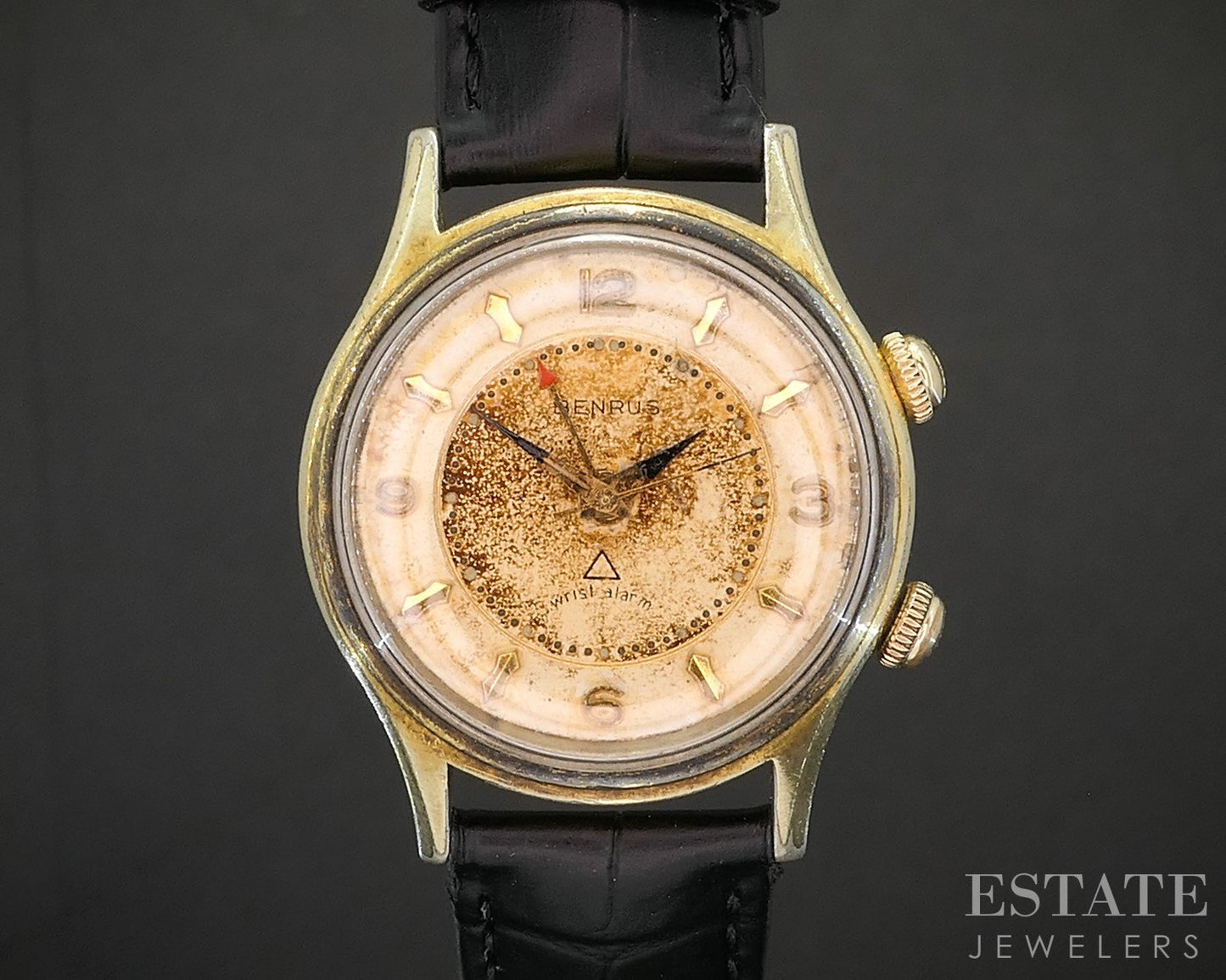 Vintage Benrus Wrist Alarm Date Stainless Two Tone Mens Watch p15045