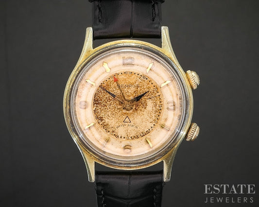 Vintage Benrus Wrist Alarm Date Stainless Two Tone Mens Watch p15045