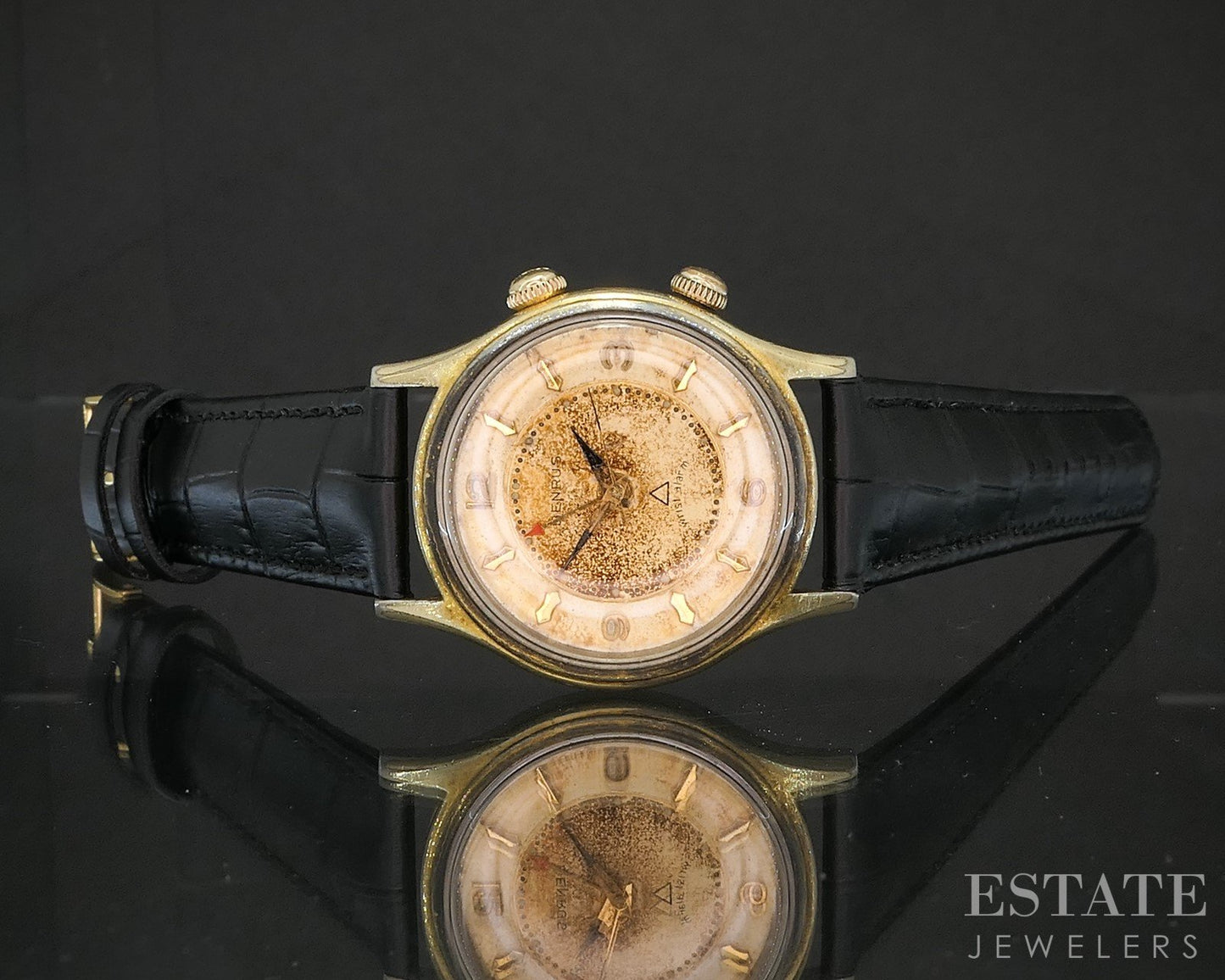 Vintage Benrus Wrist Alarm Date Stainless Two Tone Mens Watch p15045