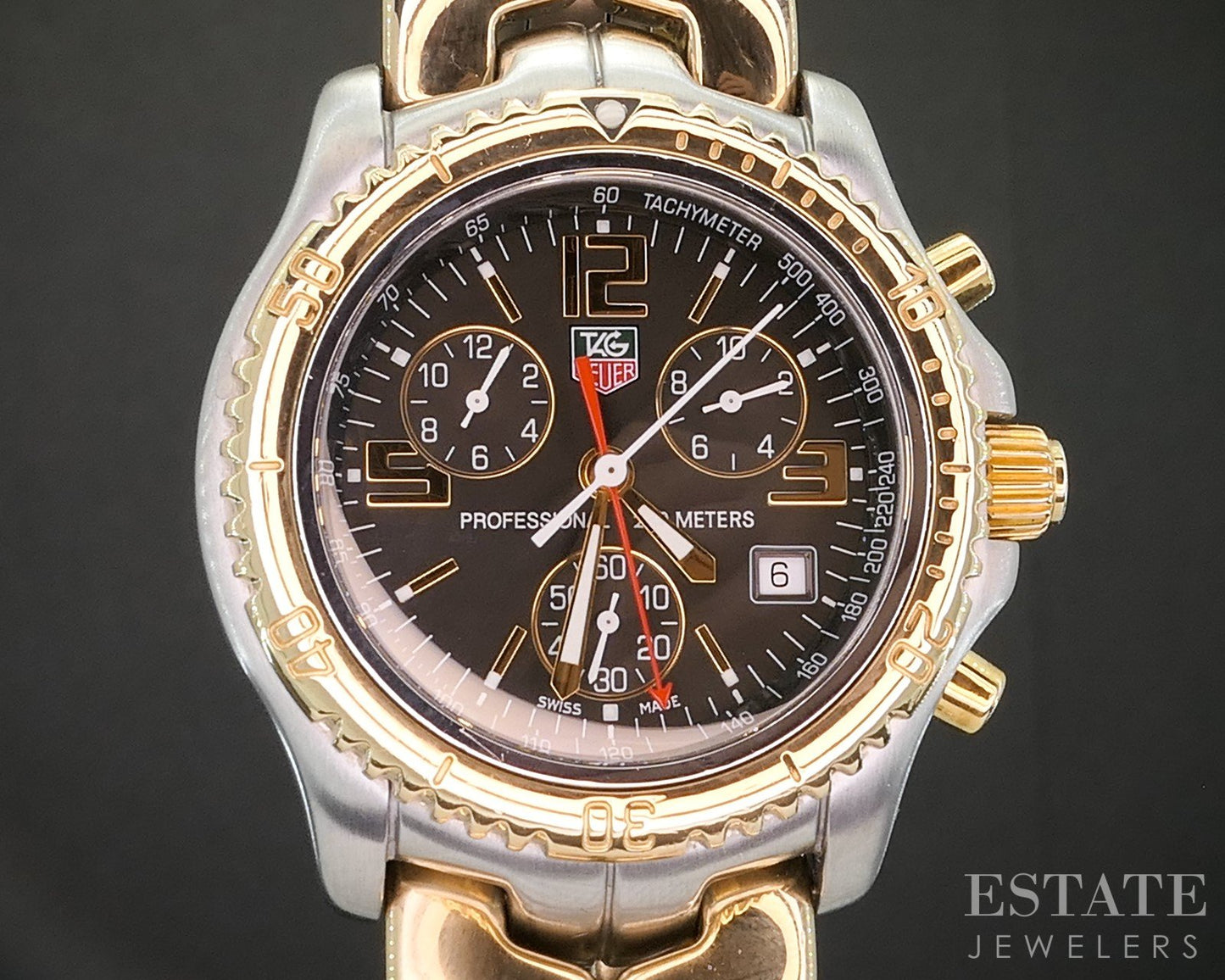 Vintage Tag Heuer Link Chronograph CT1150 18k & Stainless Mens Watch p15056