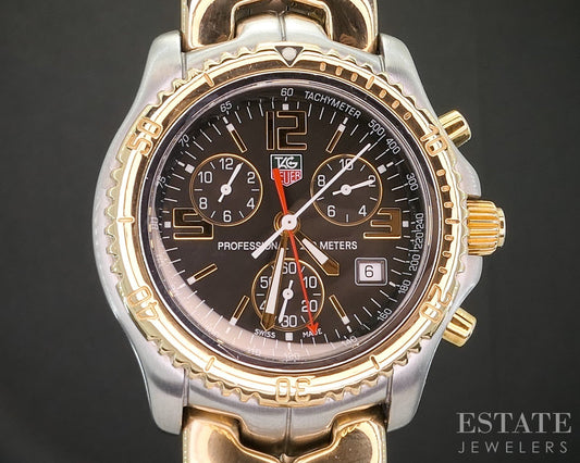 Vintage Tag Heuer Link Chronograph CT1150 18k & Stainless Mens Watch p15056