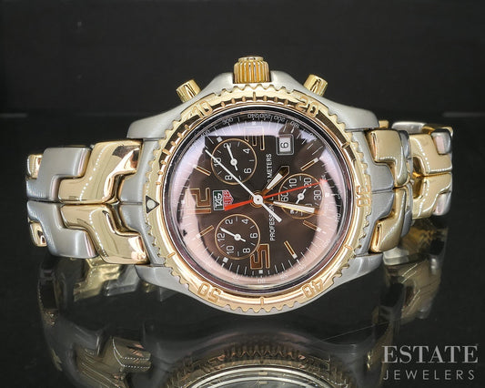 Vintage Tag Heuer Link Chronograph CT1150 18k & Stainless Mens Watch p15056