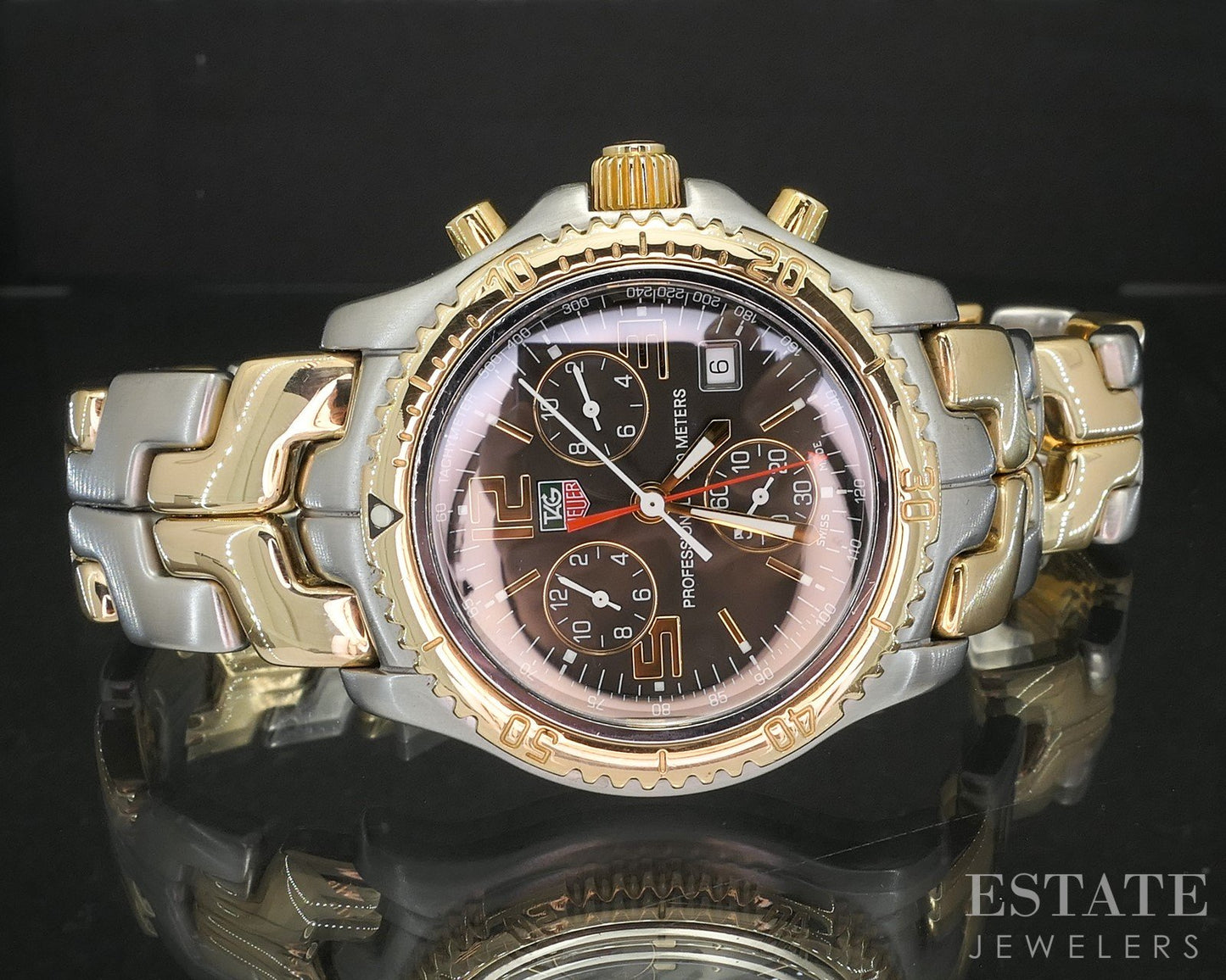 Vintage Tag Heuer Link Chronograph CT1150 18k & Stainless Mens Watch p15056