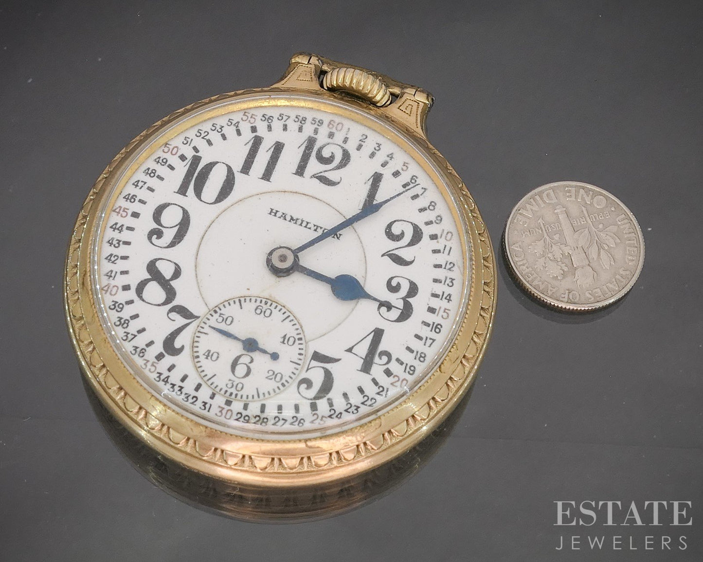 Antique Gold Filled Hamilton 992E RR 21j Montgomery Dial Pocket Watch p15128