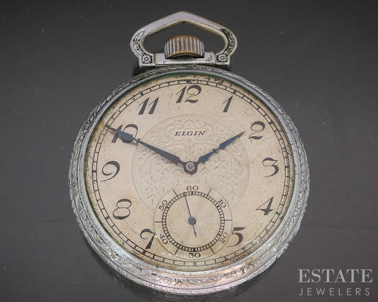 Antique Silver Tone Elgin Grade 387 17j Pocket Watch p15138