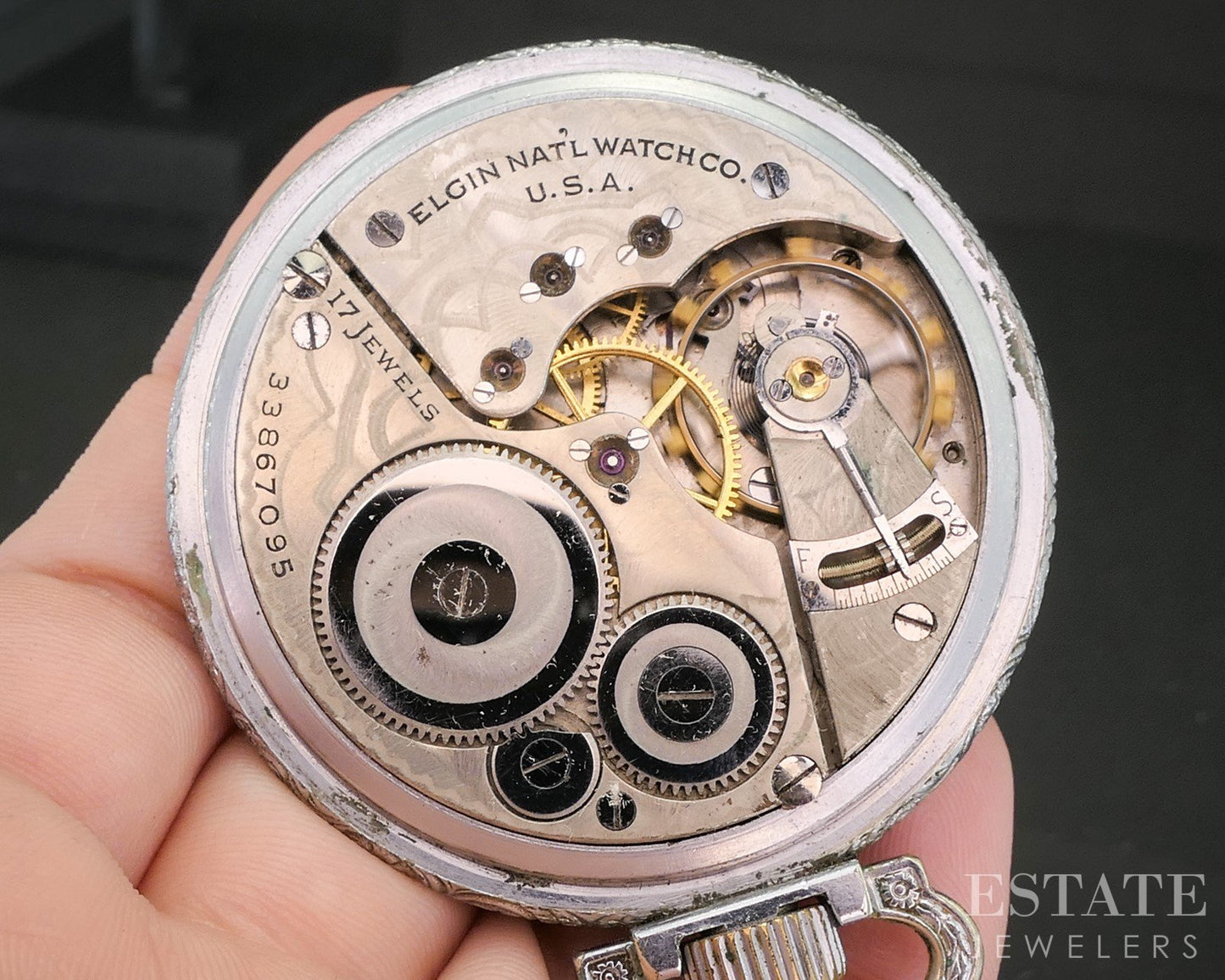 Antique Silver Tone Elgin Grade 387 17j Pocket Watch p15138