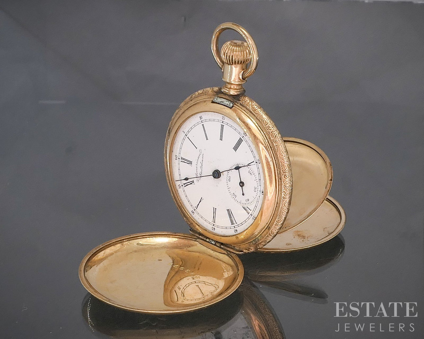 Antique Tri Colored Gold Filled Hunters Waltham Grade L Pocket Watch p15130