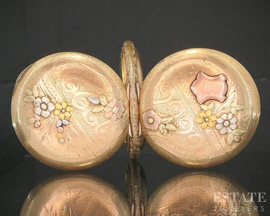 Antique Tri Colored Gold Filled Hunters Waltham Grade L Pocket Watch p15130