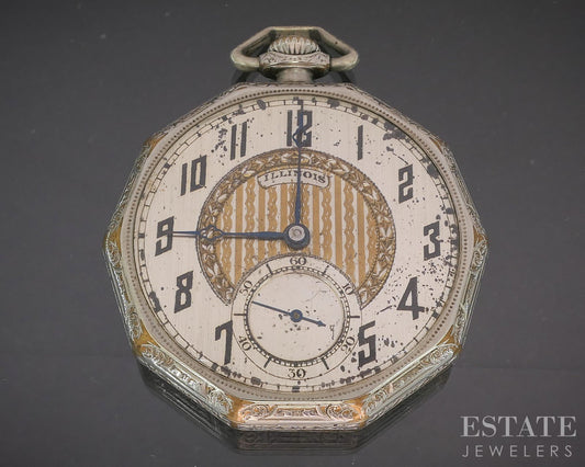 Antique Gold Filled Illinois 406 Art Deco 19j Pocket Watch p15059