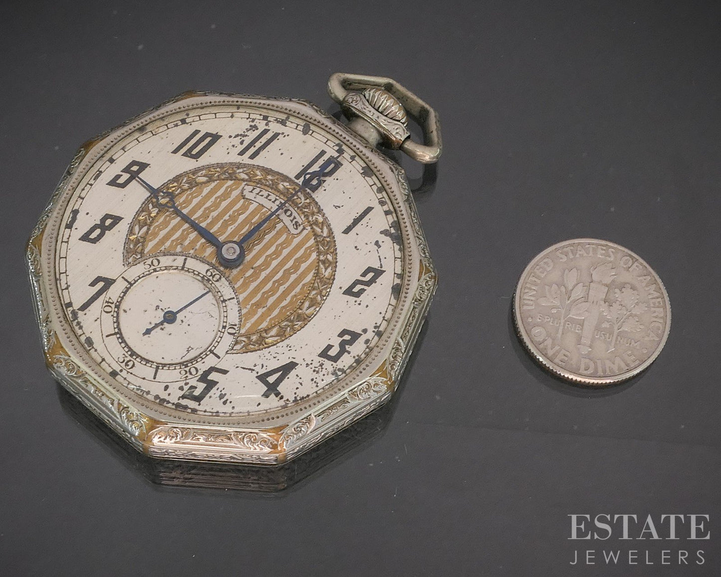 Antique Gold Filled Illinois 406 Art Deco 19j Pocket Watch p15059