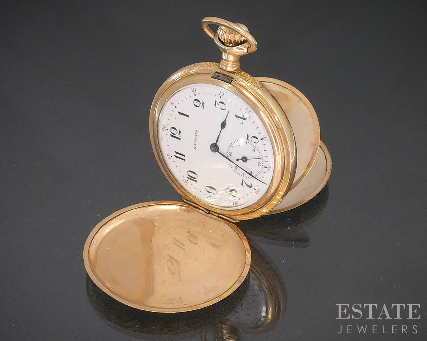 Antique Gold Filled Illinois Wolverine 255 17j Hunters Pocket Watch p15132