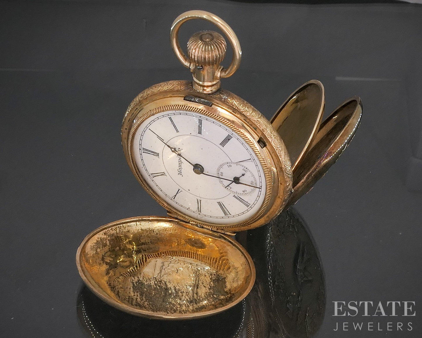 Antique Tri Colored Gold Filled Dove Hampden Grade 213 Pocket Watch p15131