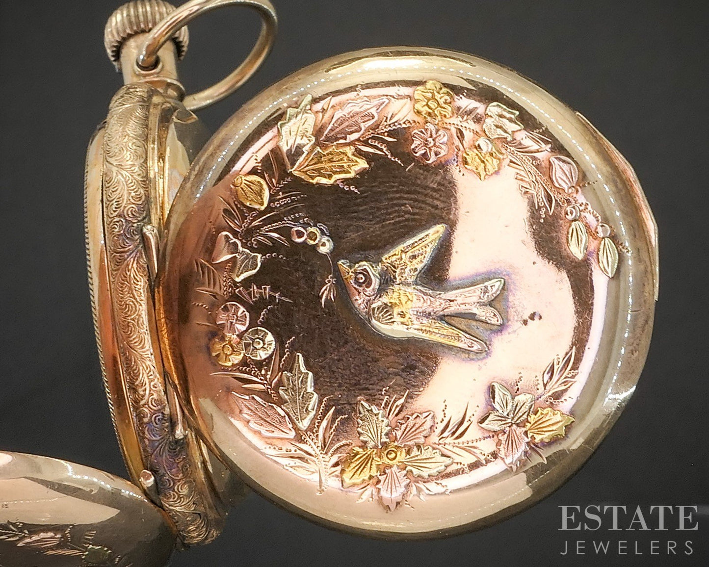 Antique Tri Colored Gold Filled Dove Hampden Grade 213 Pocket Watch p15131
