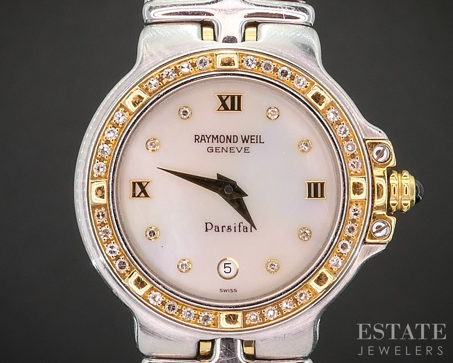 Raymond Weil Geneve Parsifal MOP Diamond Two Tone Bracelet Ladies Watch p15027