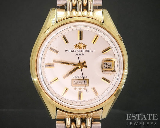 Vintage Weekly Auto Orient AAA Swimmer Day-Date Mens Watch p15047