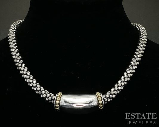 18k & Sterling LAGOS Caviar Dot Beaded Slide Necklace 132g 18"L p15378