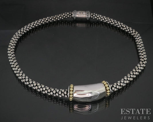 18k & Sterling LAGOS Caviar Dot Beaded Slide Necklace 132g 18"L p15378