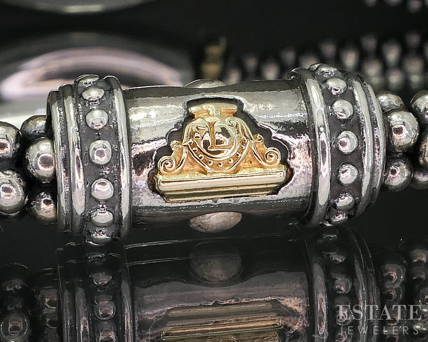 18k & Sterling LAGOS Caviar Dot Beaded Slide Necklace 132g 18"L p15378