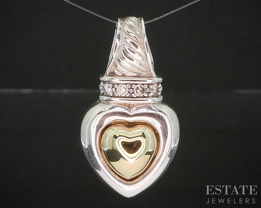 18k & Sterling David Yurman Heart Natural Diamond Enhancer Pendant 9.4g p15367