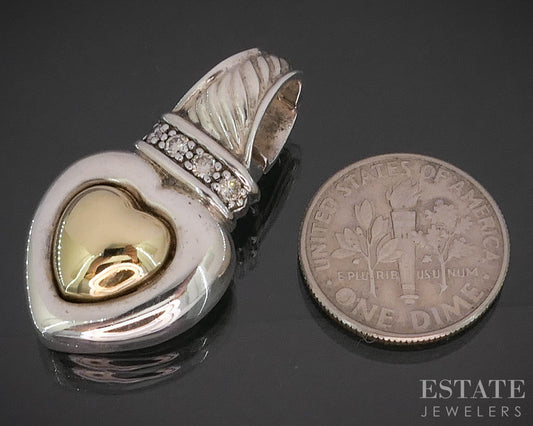 18k & Sterling David Yurman Heart Natural Diamond Enhancer Pendant 9.4g p15367