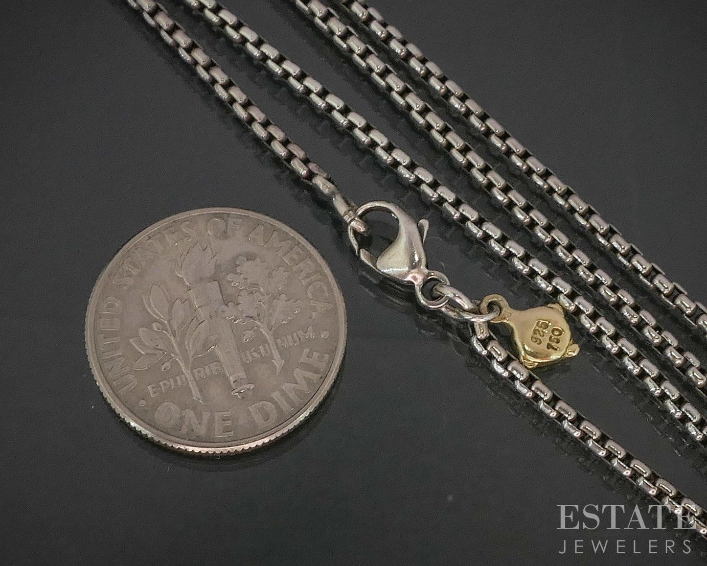 18k & Sterling David Yurman 1.5mm Rounded Box Chain Necklace 5.9g 16"L p15373