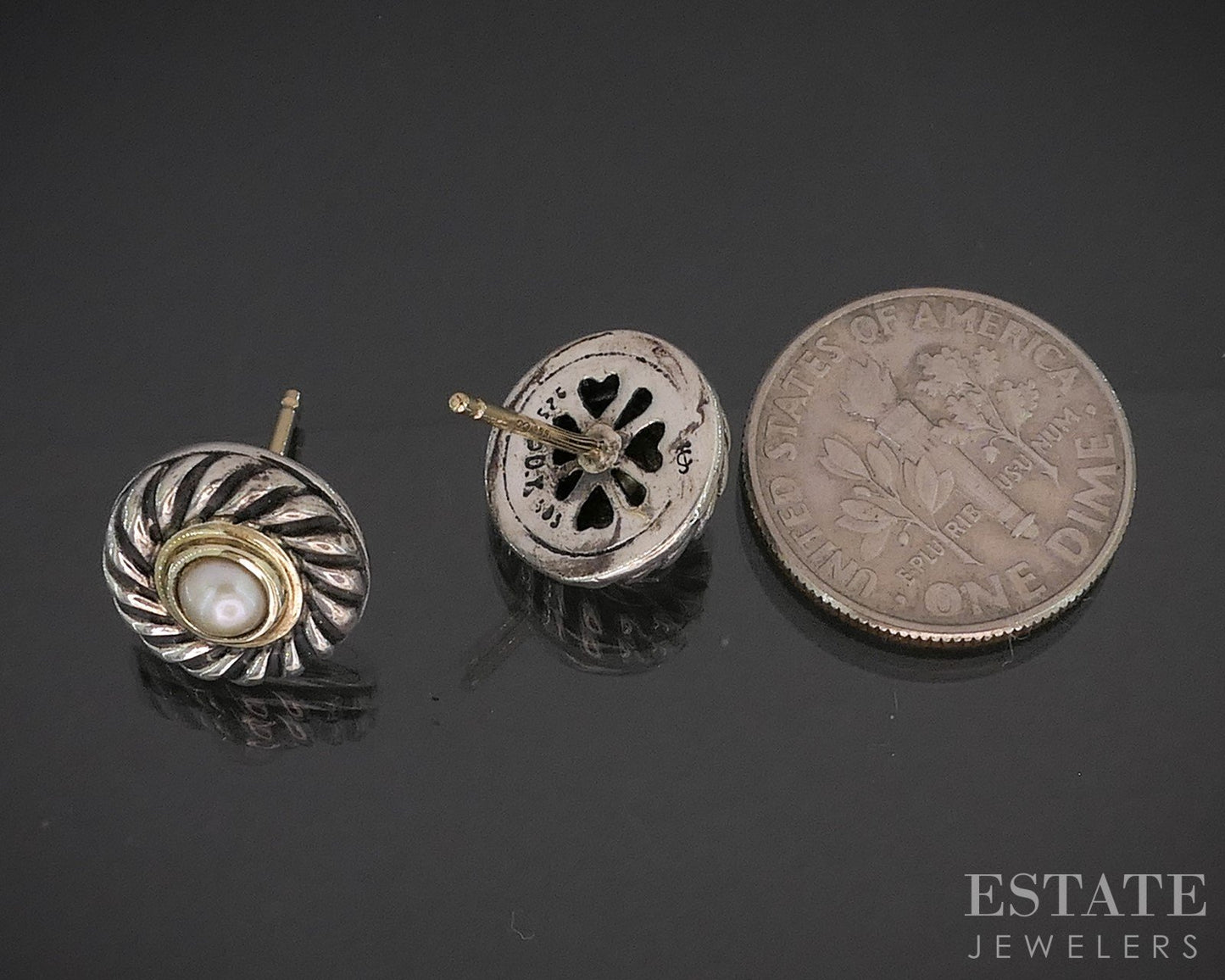 14k & Sterling David Yurman Cultured Pearl Button Cookie Stud Earrings 5g p15364