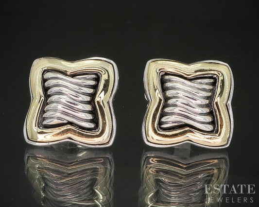 18k & Sterling David Yurman Quatrefoil Cable Stud Earrings 6.5g p15360