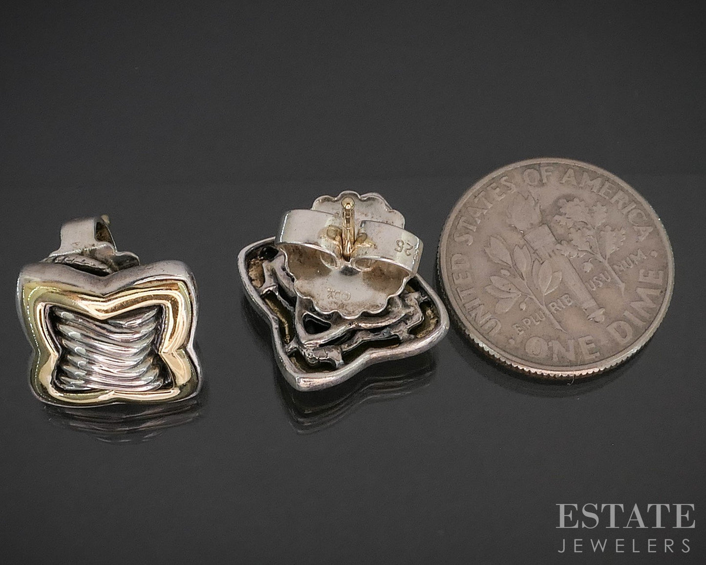 18k & Sterling David Yurman Quatrefoil Cable Stud Earrings 6.5g p15360