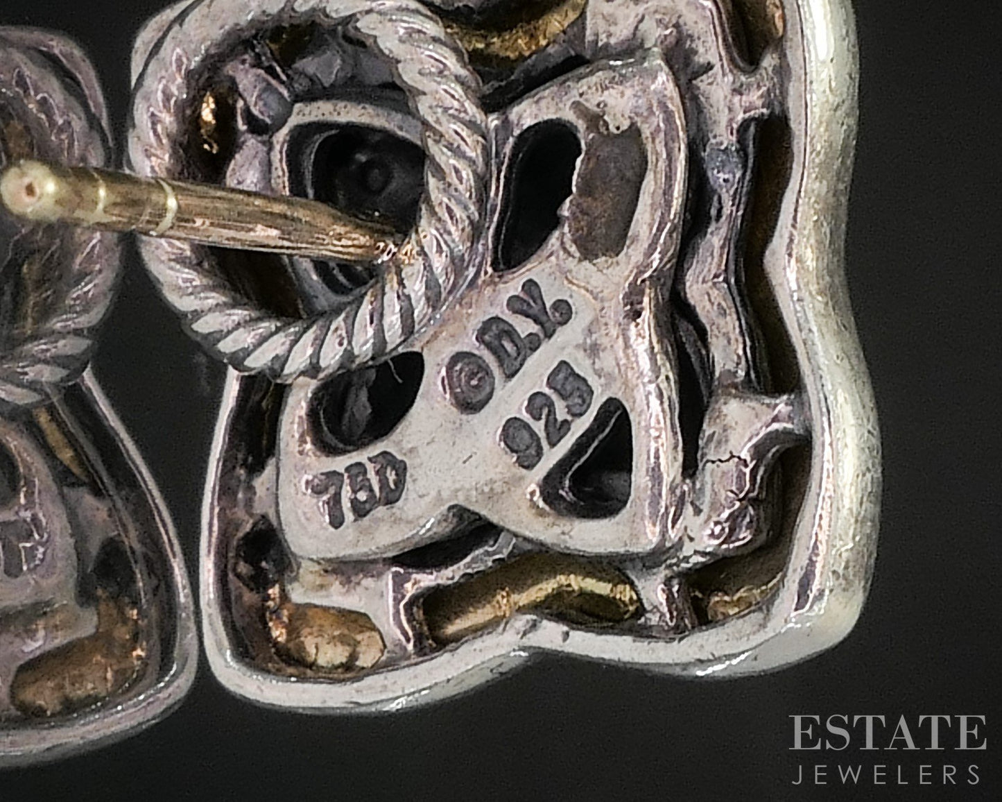 18k & Sterling David Yurman Quatrefoil Cable Stud Earrings 6.5g p15360