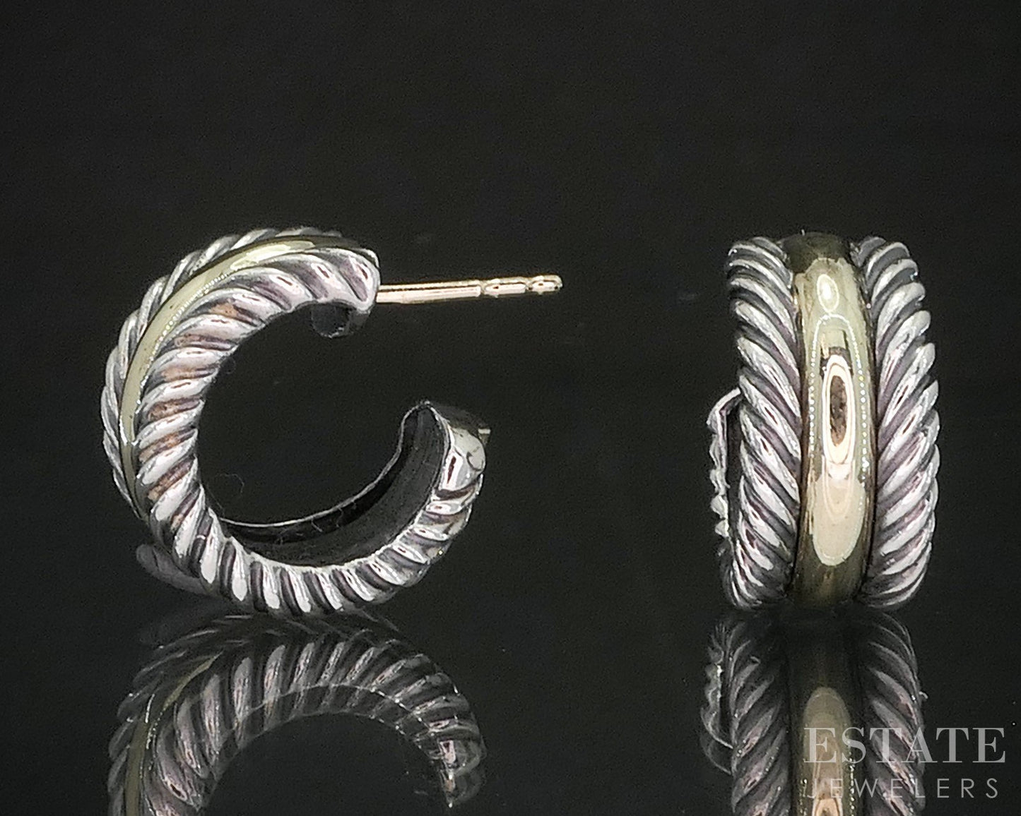 14k & Sterling David Yurman Cable Huggie Hoop Earrings 6.9g p15366