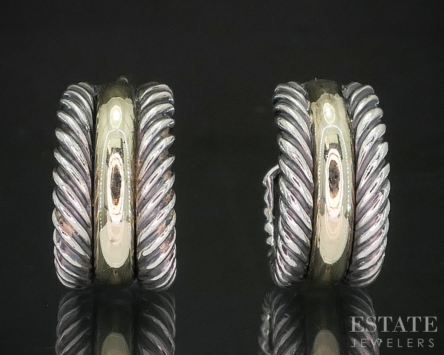 14k & Sterling David Yurman Cable Huggie Hoop Earrings 6.9g p15366