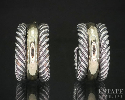14k & Sterling David Yurman Cable Huggie Hoop Earrings 6.9g p15366