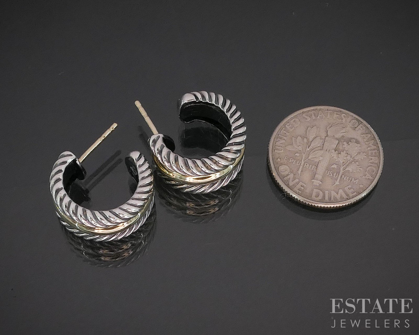 14k & Sterling David Yurman Cable Huggie Hoop Earrings 6.9g p15366