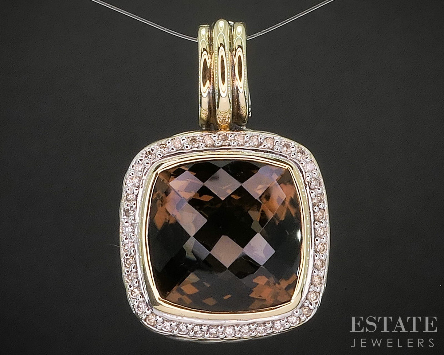 18k Sterling David Yurman Smoky Quartz & Diamond Albion Pendant 13.2g p15337