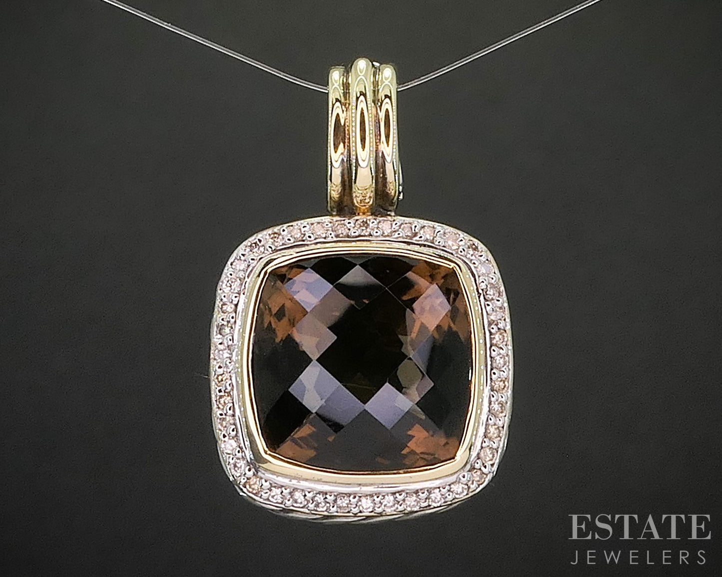 18k Sterling David Yurman Smoky Quartz & Diamond Albion Pendant 13.2g p15337