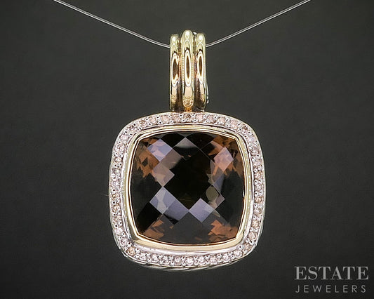 18k Sterling David Yurman Smoky Quartz & Diamond Albion Pendant 13.2g p15337