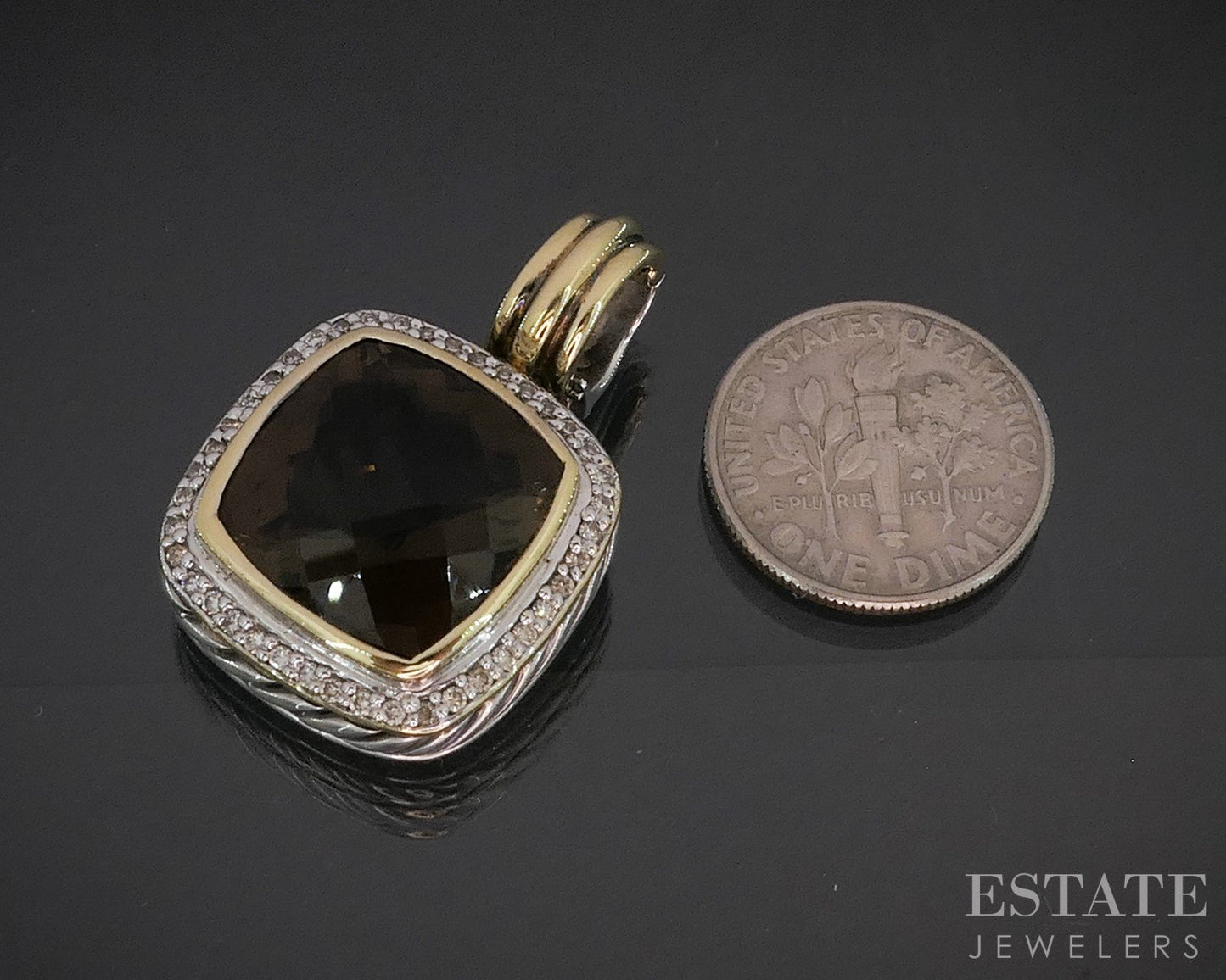 18k Sterling David Yurman Smoky Quartz & Diamond Albion Pendant 13.2g p15337