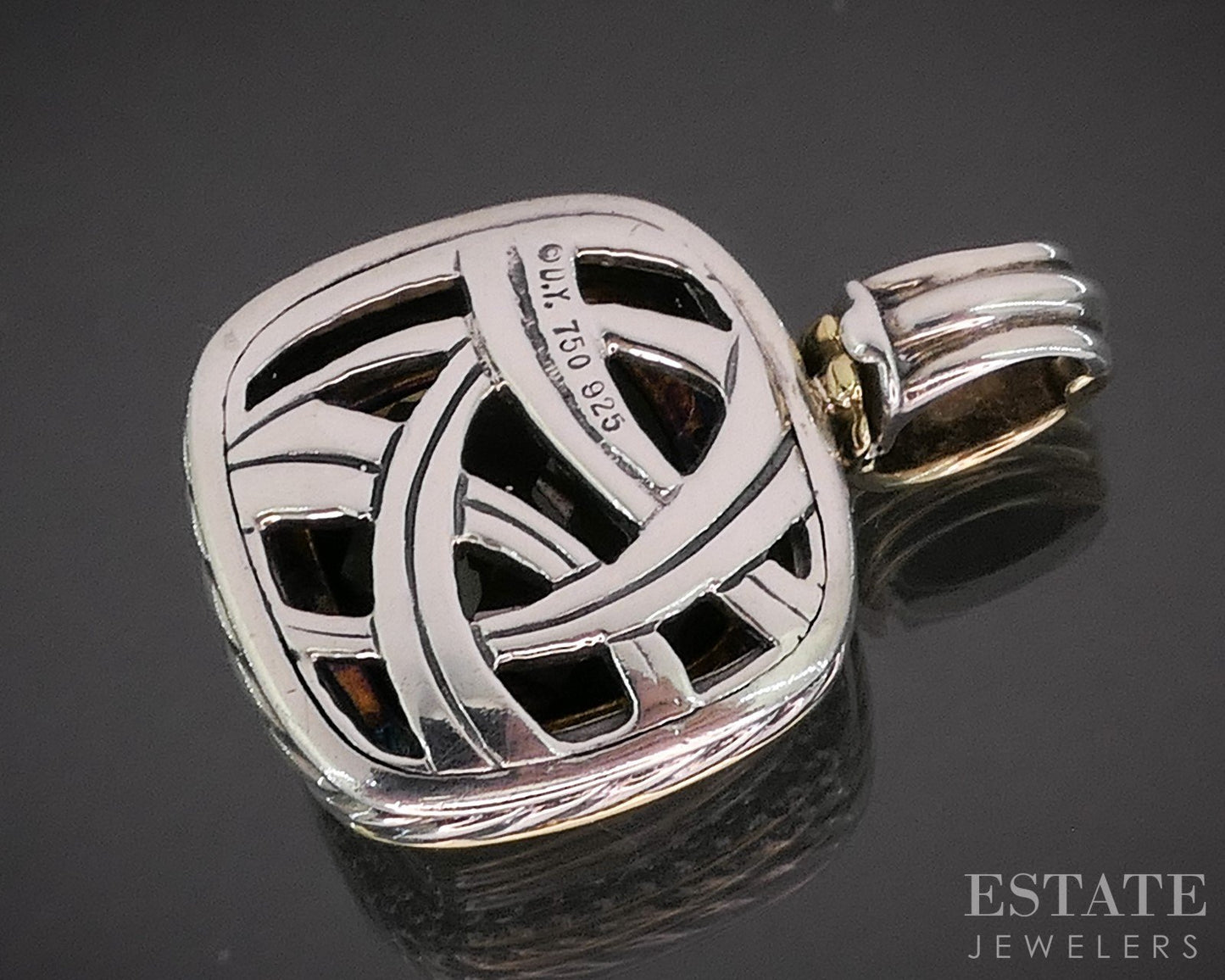 18k Sterling David Yurman Smoky Quartz & Diamond Albion Pendant 13.2g p15337