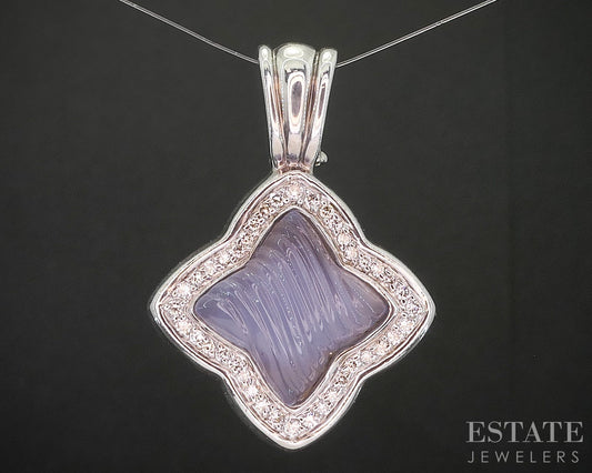 Sterling David Yurman Chalcedony & Diamond Quatrefoil Pendant 13.2g p15361
