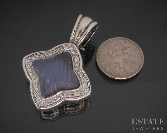 Sterling David Yurman Chalcedony & Diamond Quatrefoil Pendant 13.2g p15361