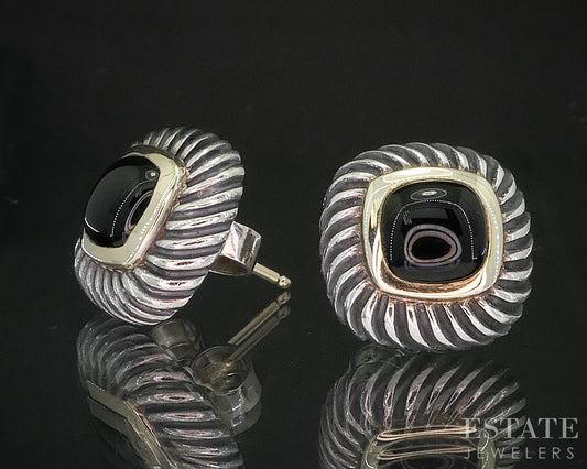 14k & Sterling David Yurman Black Onyx Cable Albion Stud Earrings 9.5g p15363