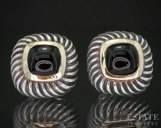 14k & Sterling David Yurman Black Onyx Cable Albion Stud Earrings 9.5g p15363