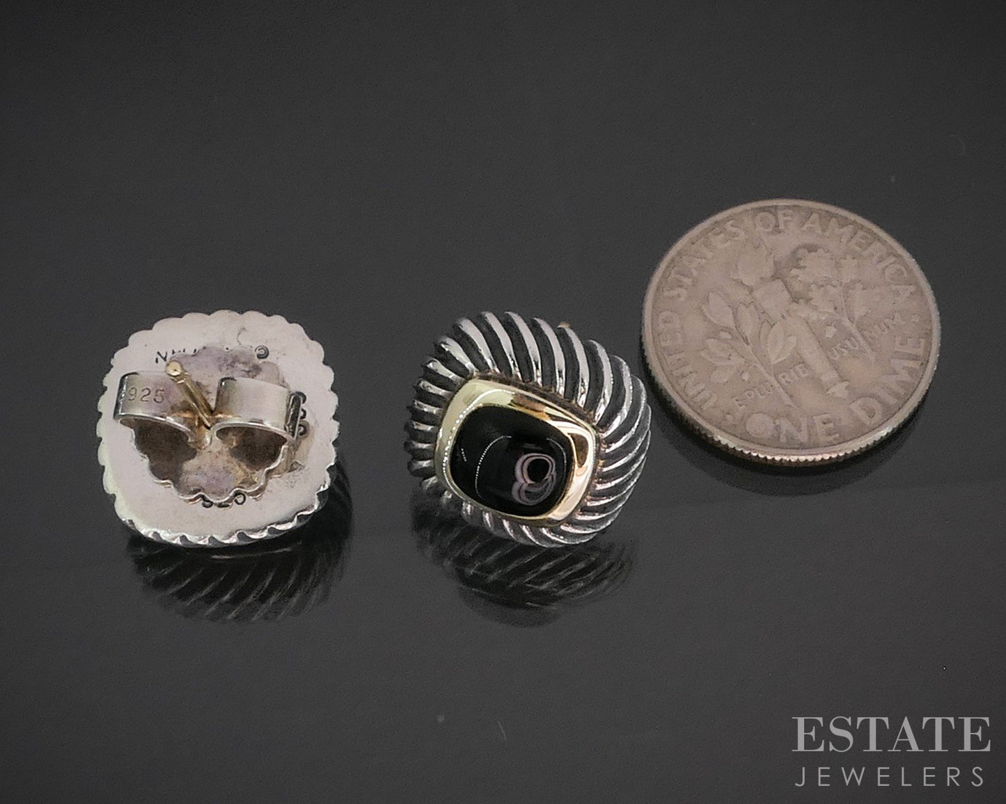 14k & Sterling David Yurman Black Onyx Cable Albion Stud Earrings 9.5g p15363