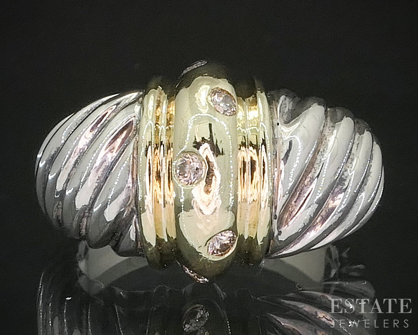 14k & Sterling David Yurman Diamond Cable Croissant Domed Ring 10.9g p15362
